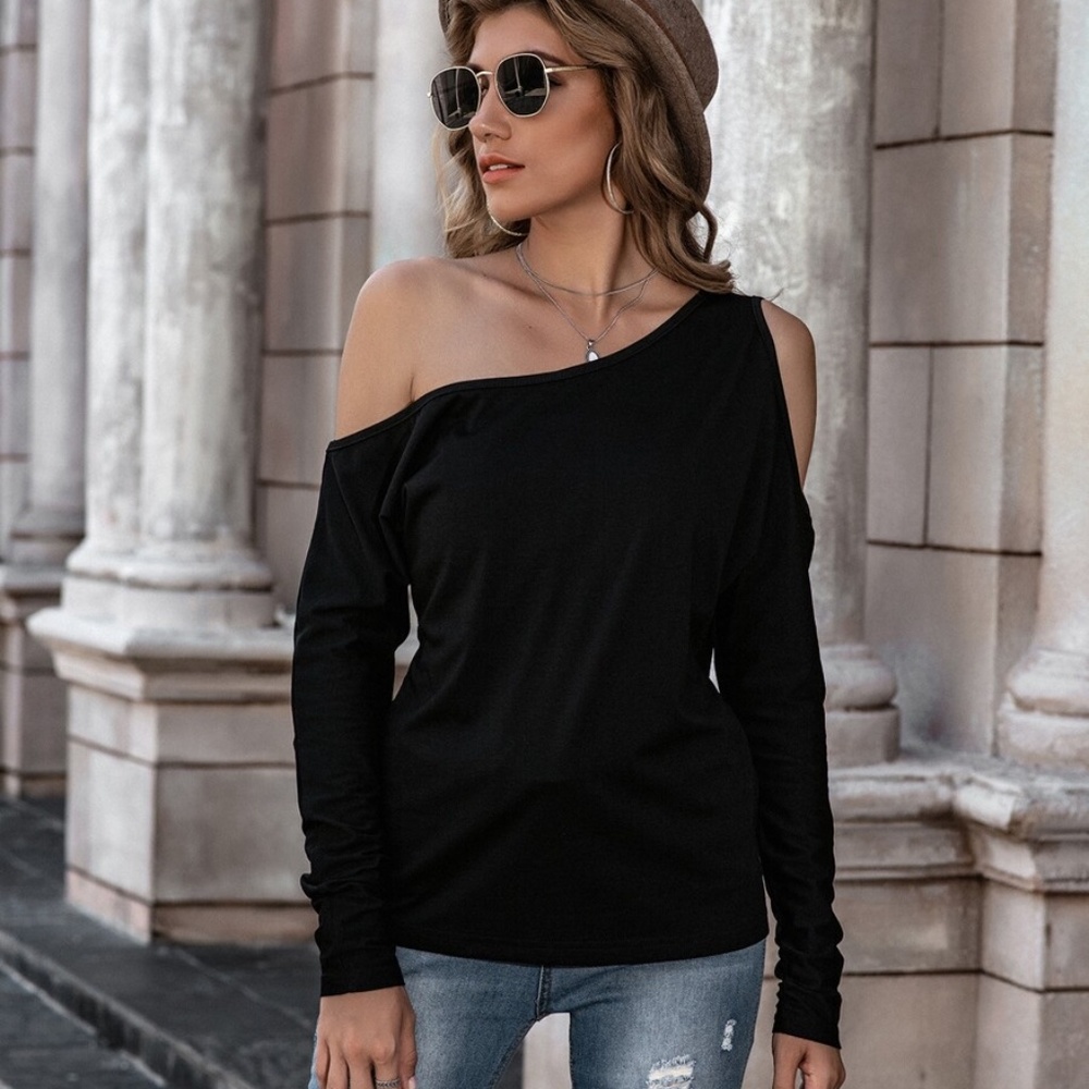 h. grey one shoulder asym long sleeve top - Picture 6 of 8